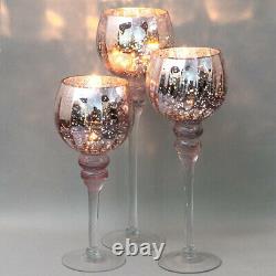 Set of 3 Luxurious Table Candlesticks Glass Candle Holders Decor China Purple
