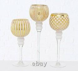 Set of 3 Luxurious Table Candlesticks Gold Glass Candle Holders Decor China Gift