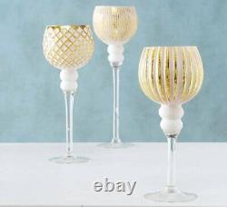 Set of 3 Luxurious Table Candlesticks Gold Glass Candle Holders Decor China Gift