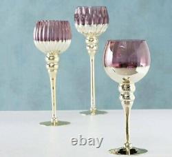 Set of 3 Luxurious Table Candlesticks Purple Glass Candle Holders Decor China
