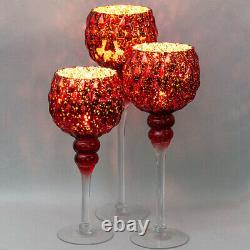 Set of 3 Luxurious Table Candlesticks Red Glass Rubies Candle Holders China Gift