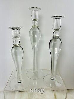 Set of 3 Pottery Barn Taper Clear Glass Candlesticks Candle Holders