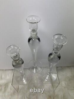 Set of 3 Pottery Barn Taper Clear Glass Candlesticks Candle Holders