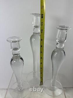 Set of 3 Restoration Hardware Crystal Glass Taper Candlestick Candle Holders