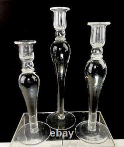 Set of 3 Restoration Hardware Crystal Glass Taper Candlestick Candle Holders