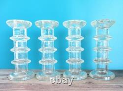 Set of 4 Iittala Festivo Clear Glass Textured Candle Holders Finland 6 Tall