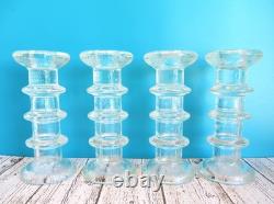 Set of 4 Iittala Festivo Clear Glass Textured Candle Holders Finland 6 Tall