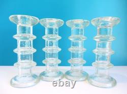 Set of 4 Iittala Festivo Clear Glass Textured Candle Holders Finland 6 Tall