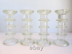 Set of 4 Iittala Festivo Clear Glass Textured Candle Holders Finland 6 Tall