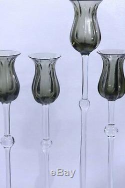 Set of 4 Rosenthal Bjorn Wiinblad Glass Smokey Tulip Weighted Candlesticks