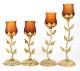 Set Of 4 Vtg Faroy Amber Satin Glass Tulip Votive Holders Gilt Gold Candlesticks