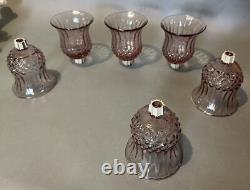 Set of 6 Vintage Amethyst Pressed Glass Candle Holder Cups