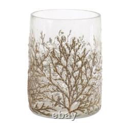 Set of Three Brown And Clear Botanical Leaf Glass Tabletop Votive Candle Holders