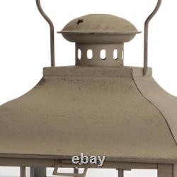 Set of Three Brown Glass and Metal Geometric Floor Lantern Candle Holders