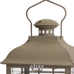 Set of Three Brown Glass and Metal Geometric Floor Lantern Candle Holders