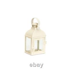 Set of Three Ivory Distressed Glass And Metal Floor Lantern Candle Holders