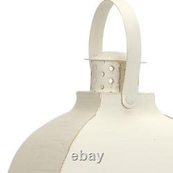 Set of Three Ivory Distressed Glass And Metal Floor Lantern Candle Holders
