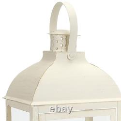 Set of Three Ivory Distressed Glass And Metal Floor Lantern Candle Holders