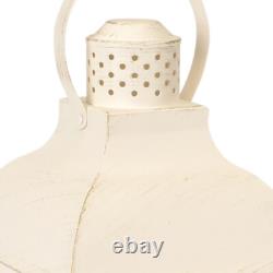 Set of Three Ivory Glass and Metal Geometric Floor Lantern Candle Holders
