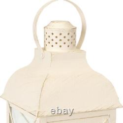Set of Three Ivory Glass and Metal Geometric Floor Lantern Candle Holders