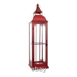 Set of Three Red Glass and Metal Ornate Floor Lantern Candle Holders