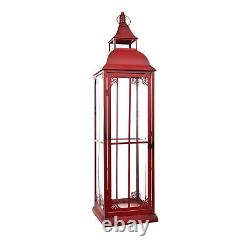 Set of Three Red Glass and Metal Ornate Floor Lantern Candle Holders