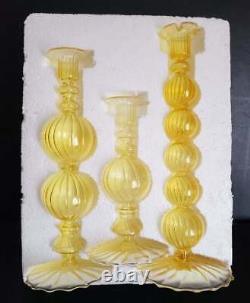 Set of Three VTG Venetian Murano Optic Swirl & Ball Glass Candlestick Holders