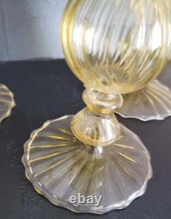 Set of Three VTG Venetian Murano Optic Swirl & Ball Glass Candlestick Holders