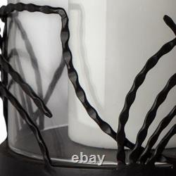 Set of Two Black Botanical Leaf Glass And Metal Tabletop Hurricane Candle Hol