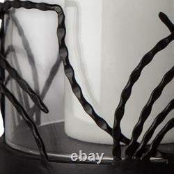 Set of Two Black Botanical Leaf Glass And Metal Tabletop Hurricane Candle Hol