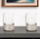 Set Of Two Clear And Silver Glass Geometric Tabletop Pillar Candle Holders