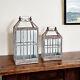 Set Of Two White Washed Wood And Glass Floor Lantern Candle Holders