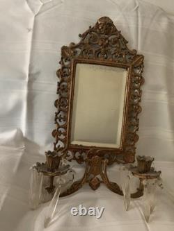 Set of two matching antique brass wall sconces candle holders