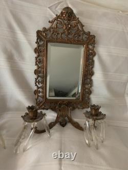 Set of two matching antique brass wall sconces candle holders
