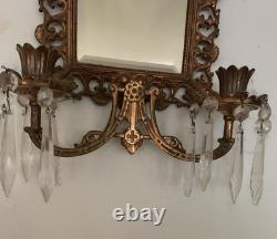 Set of two matching antique brass wall sconces candle holders
