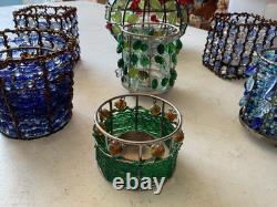 Seven Beautiful Vintage Beaded Candle Holders Multi Colors Excellent Condition