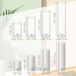 Shihanee Set of 24 White Pillar Candles Glass Cylinder Vases 4 Sizes 2.6 X