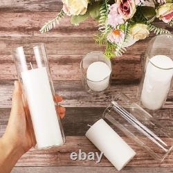 Shihanee Set of 24 White Pillar Candles Glass Cylinder Vases 4 Sizes 2.6 X