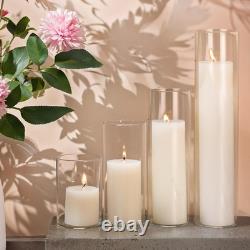 Shihanee Set of 24 White Pillar Candles Glass Cylinder Vases 4 Sizes 2.6 X