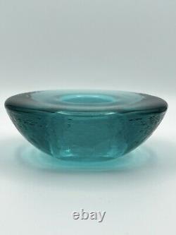 Signed FIRE and LIGHT Recycled Glass Wide Lip Aqua Candle Holder Votive 6
