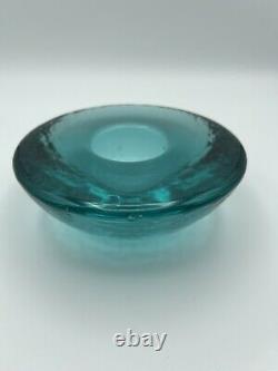 Signed FIRE and LIGHT Recycled Glass Wide Lip Aqua Candle Holder Votive 6