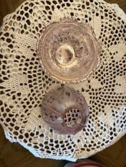 Signed Fenton C Ireland Fairy Lamp Hand Painted Daisies Pink Iridescent Vintage