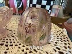 Signed Fenton C Ireland Fairy Lamp Hand Painted Daisies Pink Iridescent Vintage