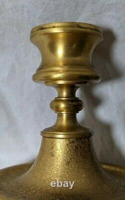 Signed Tiffany Studios Bronze Candlestick Large Gold Favrile Bobeche No Reserve