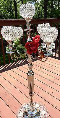 Silver Crystal 5 Arm Candelabra Candle Holder Wedding Centerpiece 117 cm 46 inch