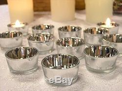 Silver Glass Tea Candle Holders Set of 24 Metallic Silver Candle Holders Wedding