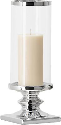 Silver Hurricane Glass Candle Holder for 3-Inch Pillar Candles 14 Tall Cerami