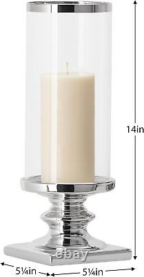 Silver Hurricane Glass Candle Holder for 3-Inch Pillar Candles 14 Tall Cerami