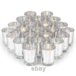 Silver Party Decorations 72pcs, Mercury Glass Votive Candle Holders Set for W