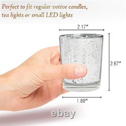 Silver Party Decorations 72pcs, Mercury Glass Votive Candle Holders Set for W